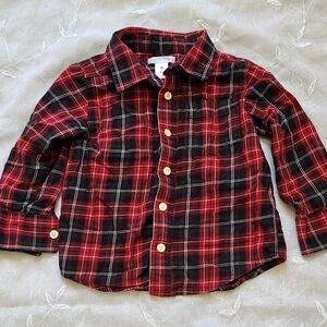 Old Navy Boys 3T Plaid Button-Down Shirt - Red and Black Christmas Shirt